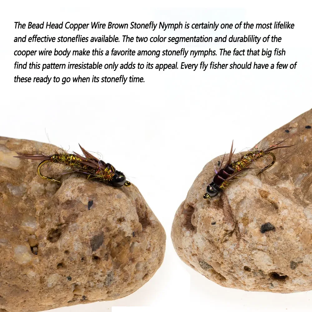 Bimoo # 10 3 uds 6 uds cabeza de cuentas de latón Stonefly Ninfa marrón Hackle alambre de cobre hundimiento rápido ninfa húmeda mosca trucha Señuelos de pesca cebos - imagen 5