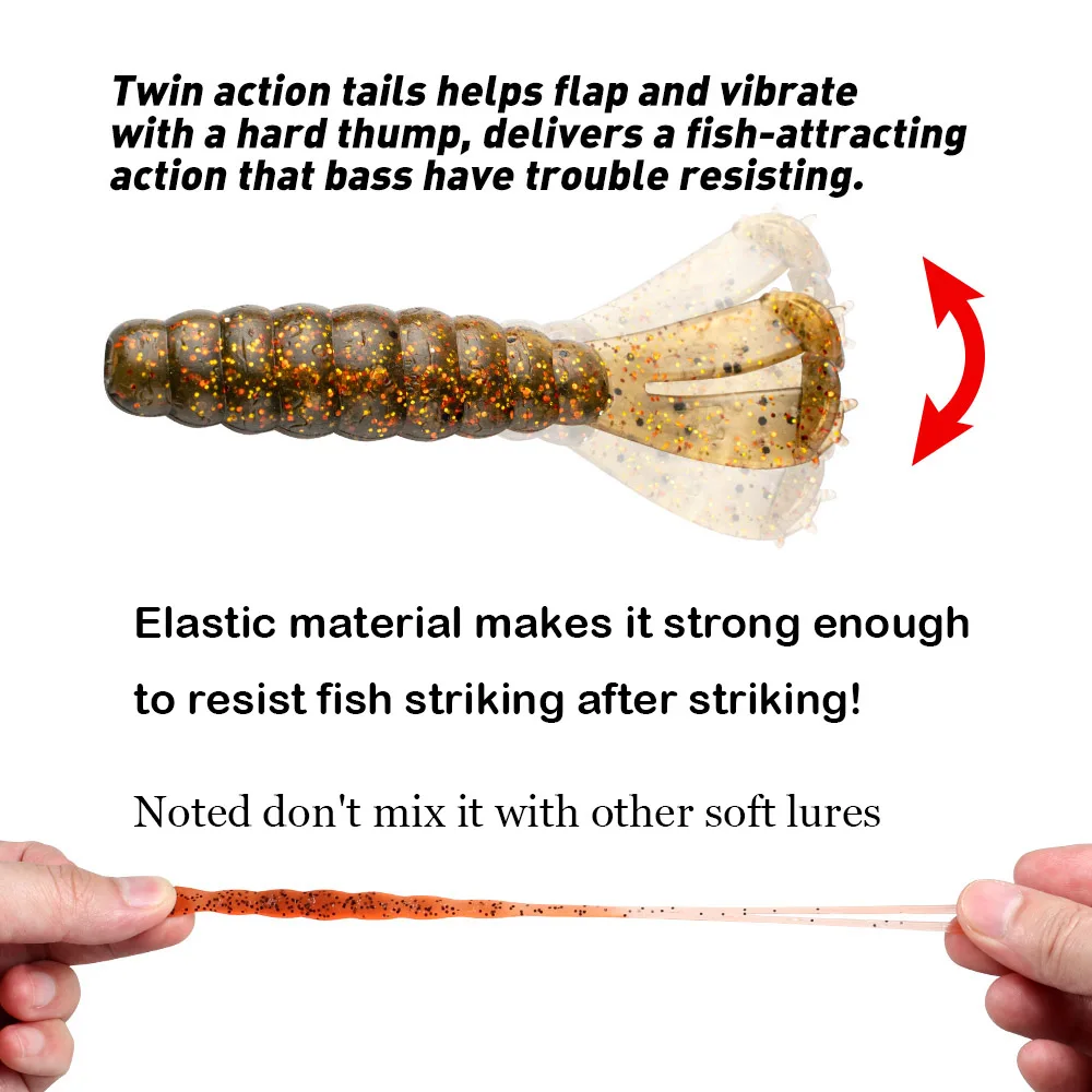 JOHNCOO 7cm 3,1g TPE dos colas en T cebo suave señuelo de pesca 6 uds cebo de gusano Artificial Wobblers natación Ned Rig - imagen 3