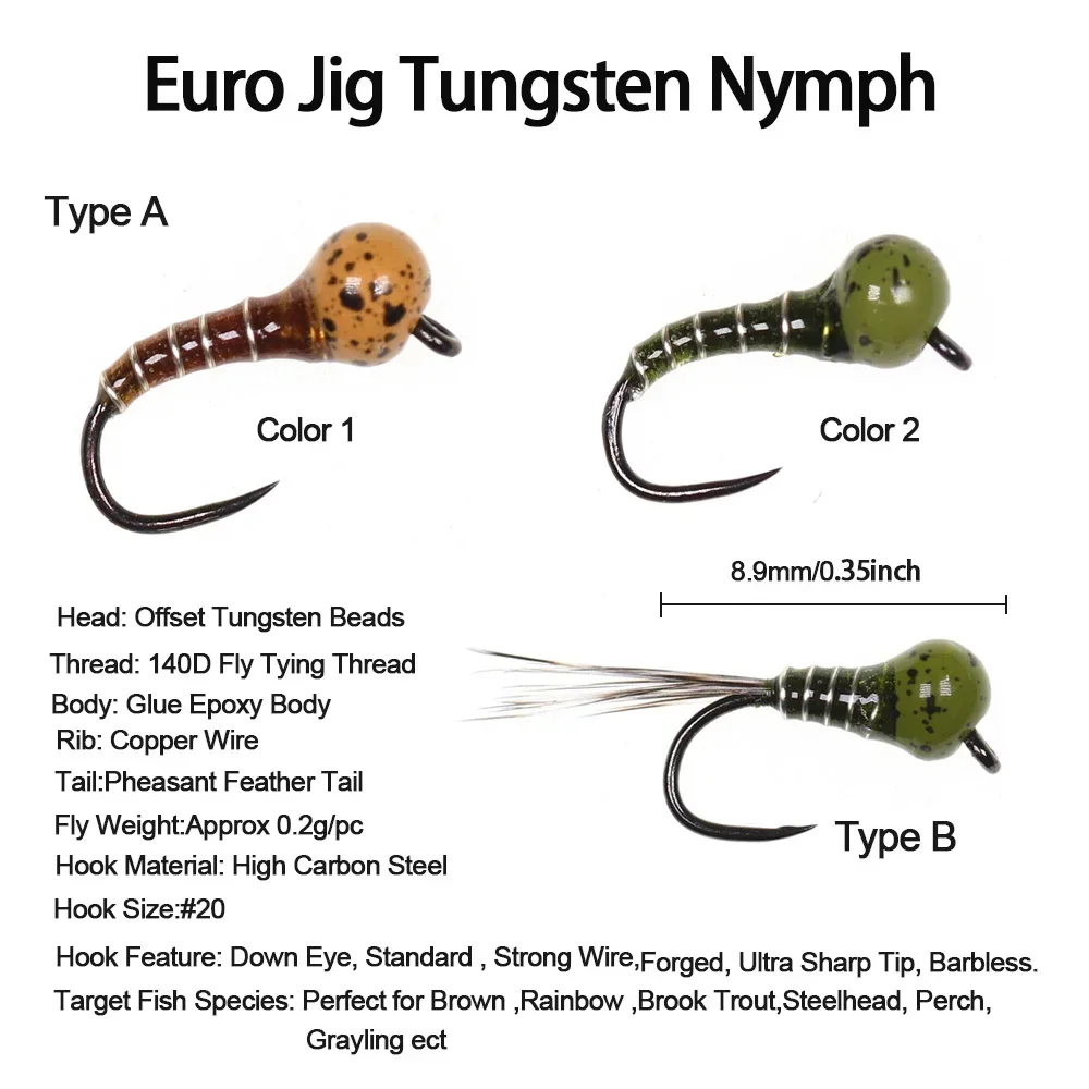 ICERIO 6 uds Jig Offset tungsteno Euro Ninfa sin púas Perdigon mosca hundimiento rápido Ninfa húmeda para trucha Grayling cebo de pesca pesca - imagen 2