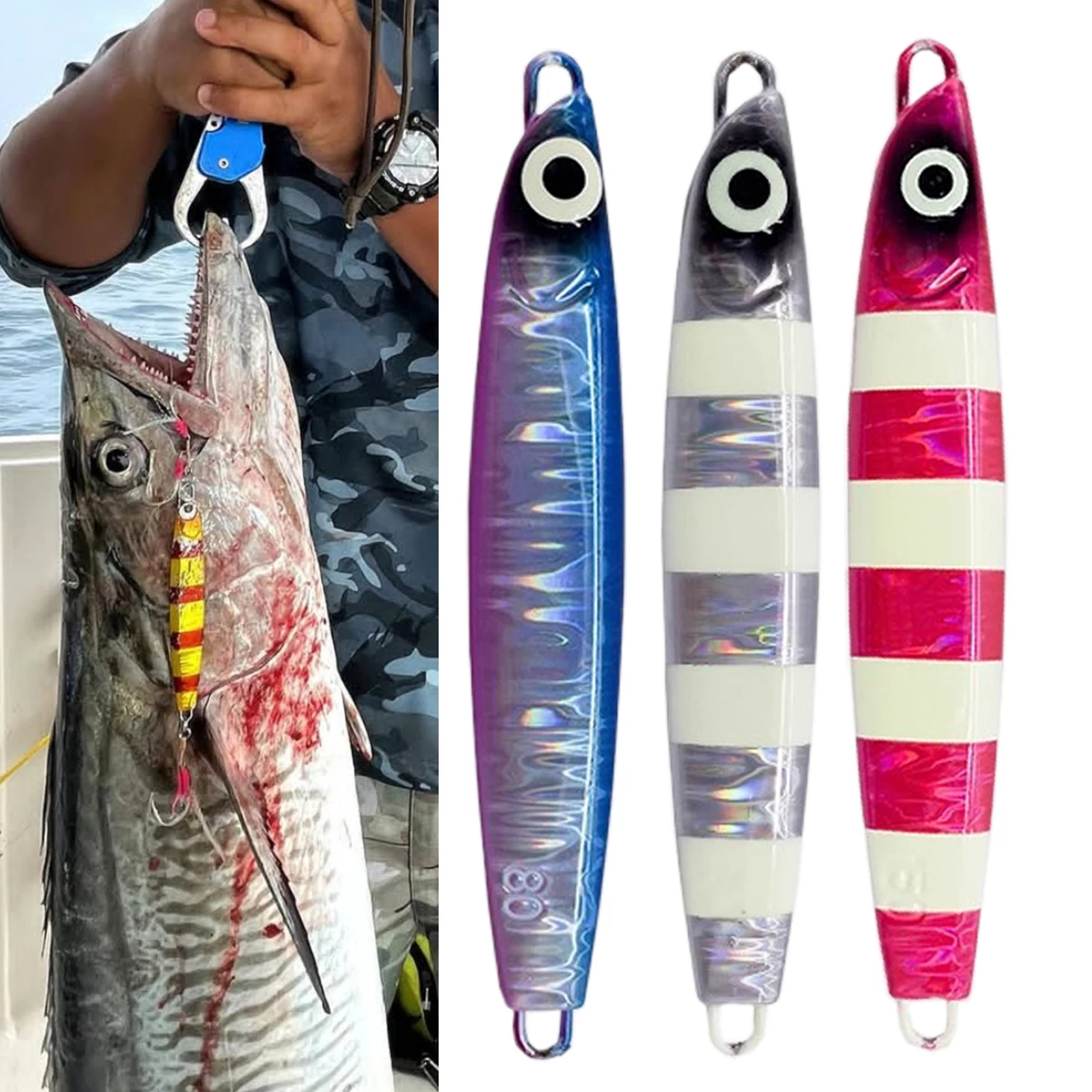 Señuelo de pesca con plantilla de Metal 3D, 80g, 120g, 150g, plantillas de Metal de fundición larga, parpadeo, agua salada, atún, Wahoo, caballa, señuelo de pesca de aguas profundas - imagen 4