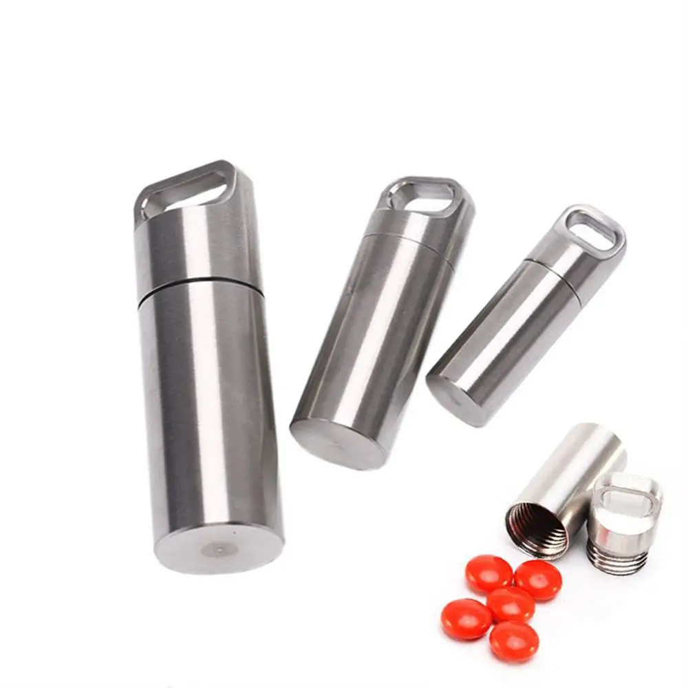 Contenedor de medicamentos de viaje de acero, cápsula EDC de supervivencia, bote de primeros auxilios de emergencia, pastillero, botella de medicina, caja de pastillas, llavero - imagen 3