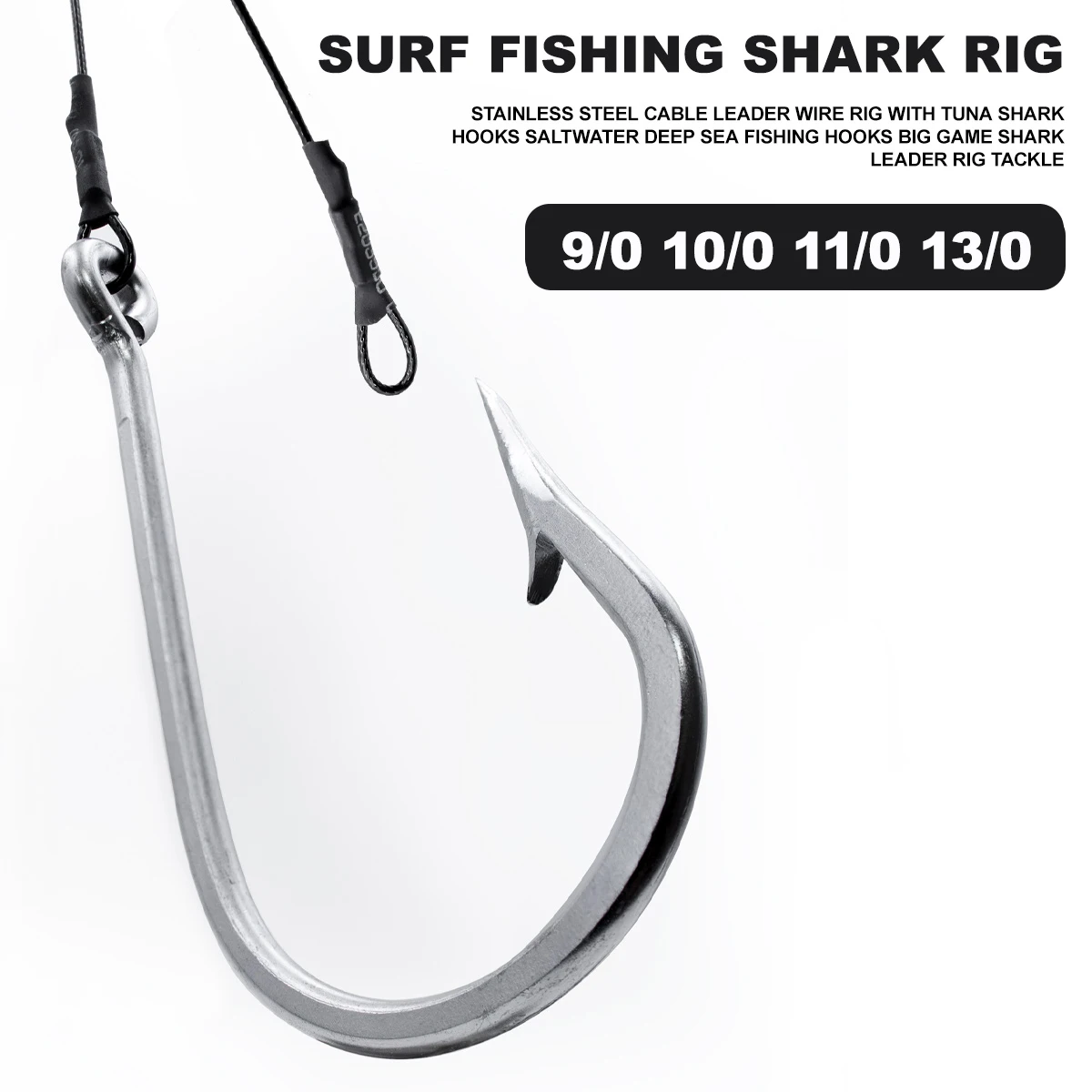 ZYZ 2 uds aparejos de pesca de tiburones Pesca de Surf Cable de acero inoxidable Cable líder con anzuelos de tiburón atún pesca en agua salada anzuelo de aguas profundas - imagen 2