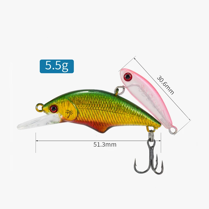 Señuelo de pesca de 5,5g y 51,3mm, cebo Minnow de doble hundimiento, kits de anzuelos de manivela, cebo duro para percha de trucha - imagen 2