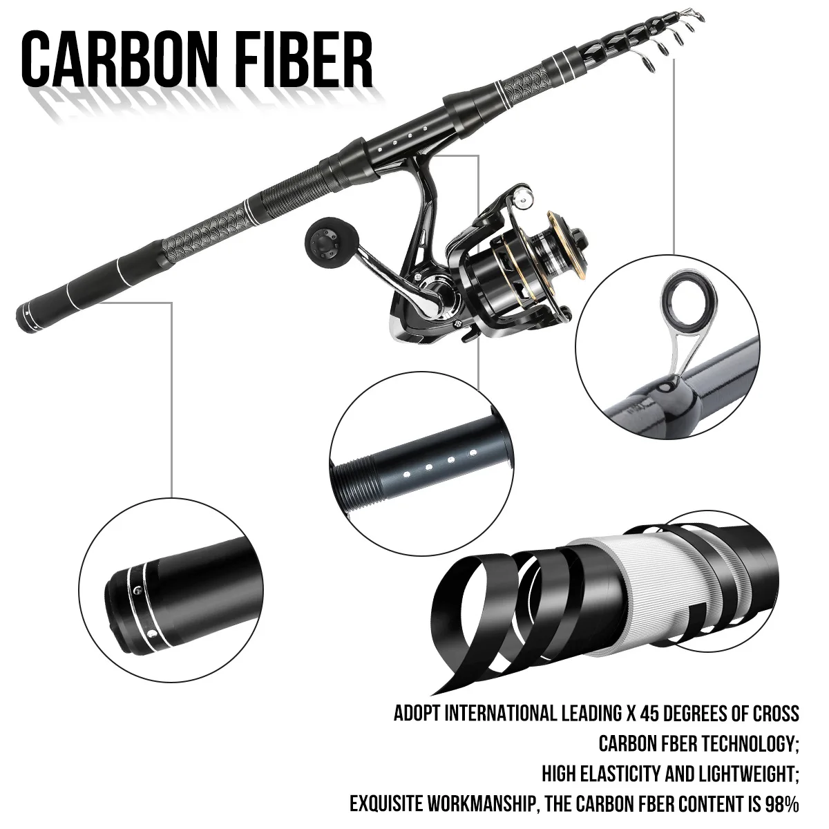 Juego combinado de caña de pescar telescópica y carrete giratorio con sedal, Kit de Señuelos de Pesca para agua dulce y salada - imagen 5