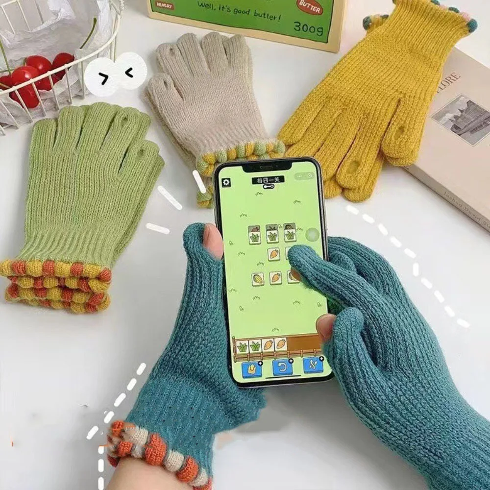 Guantes de pantalla táctil de Color sólido Ins, guantes elásticos gruesos para mantener el calor, guantes suaves con dedos completos para invierno y exteriores - imagen 5
