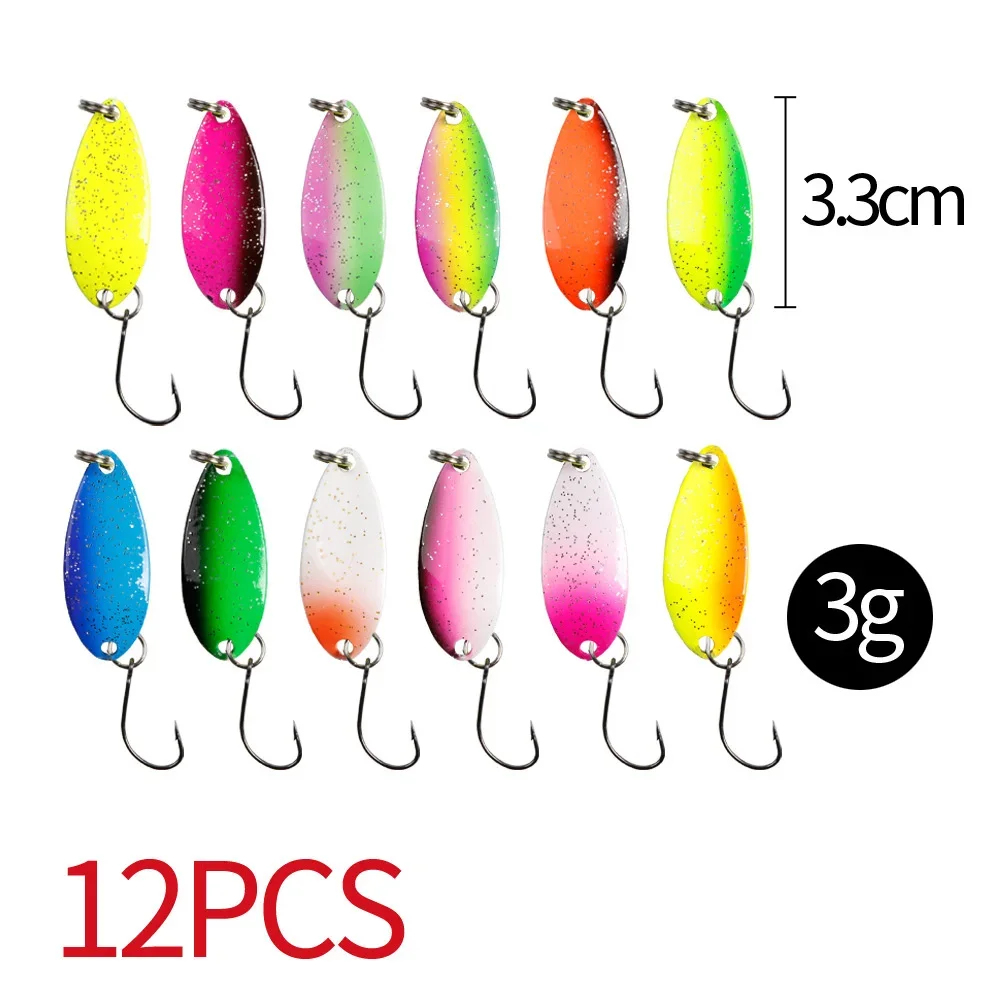 Juego de señuelos tipo cuchara, cebo de Metal para pesca, para lago, mar, carpa, lubina, Wobbler, pequeño, Mini Spinner, plantilla para trucha, Kit de caja dura, 12/43 Uds. - imagen 4