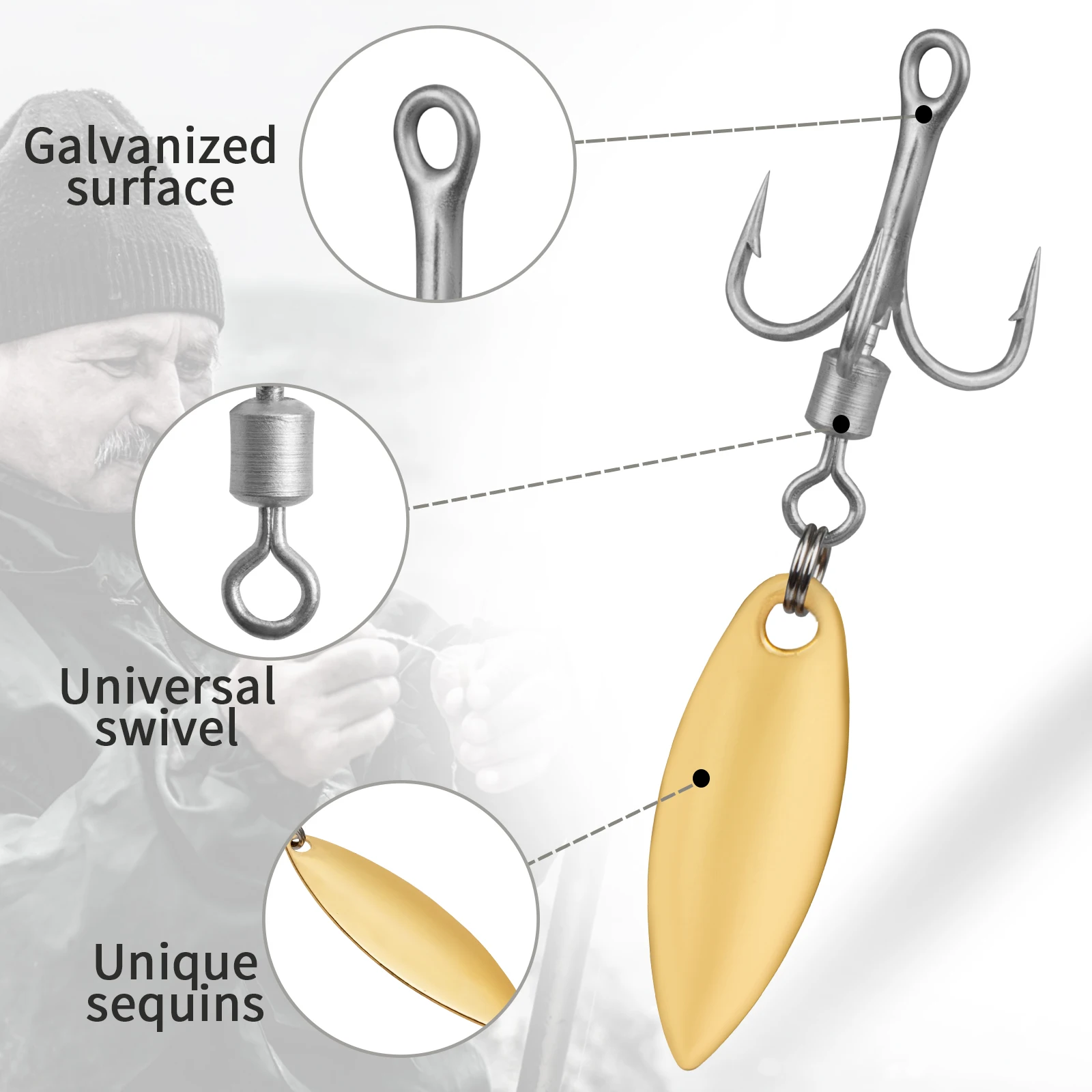 Anzuelos triples de cuchara con hoja de sauce, 5 uds., agua dulce, 15g, 17,9g, 21g, cucharas giratorias de acero al carbono para pesca de lubina y trucha - imagen 3