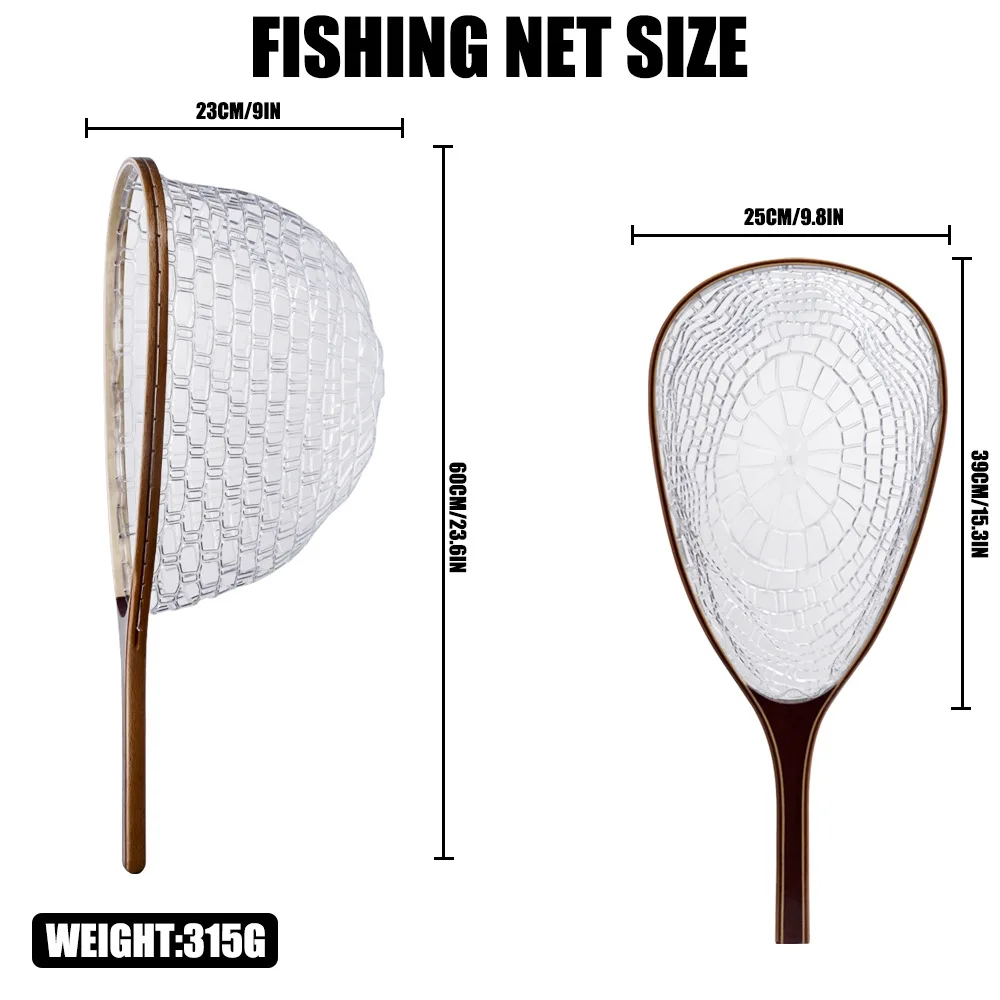 Red de aterrizaje de pesca con mosca, red de captura y liberación de trucha de goma, con poste de madera, herramienta de pesca al aire libre - imagen 2