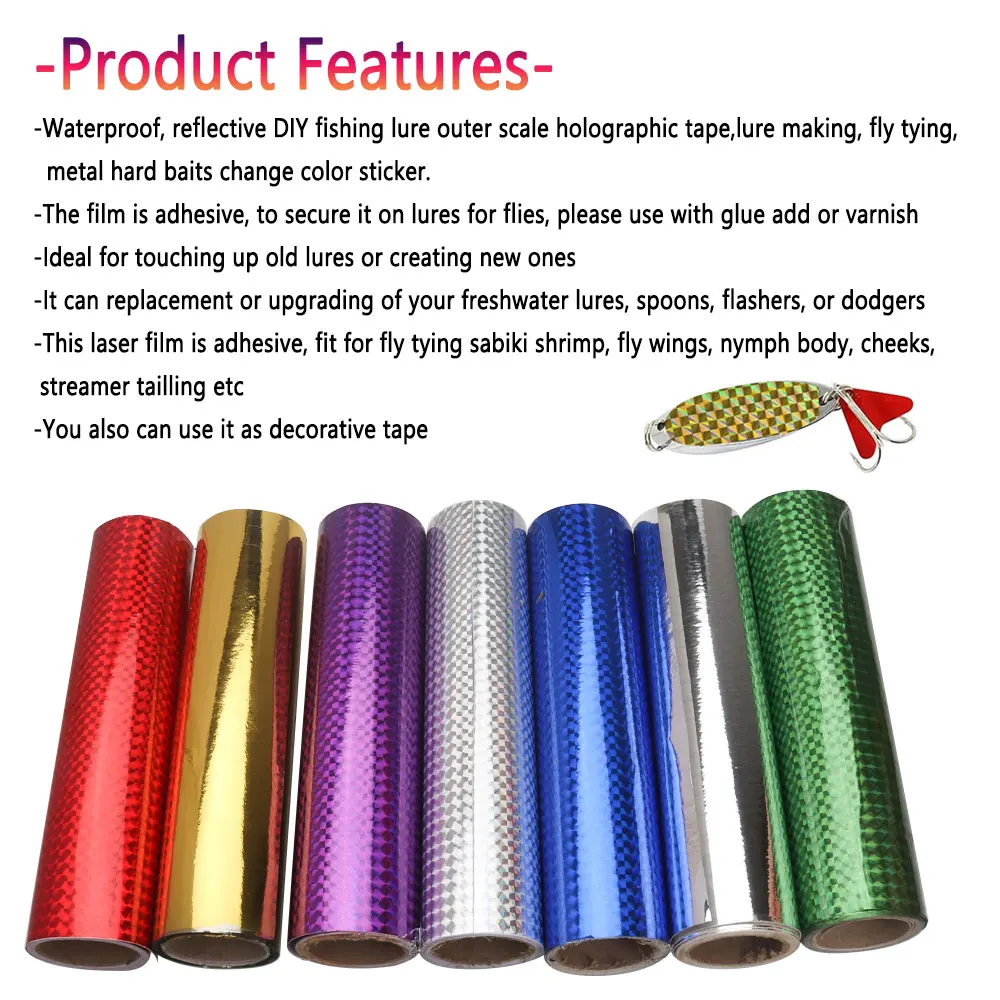 Bimoo-película adhesiva holográfica, cinta de Flash, señuelo de pesca DIY, señuelo de plantilla, piel de calamar, cebos duros de Metal, cebo sabiki, atado de moscas - imagen 5