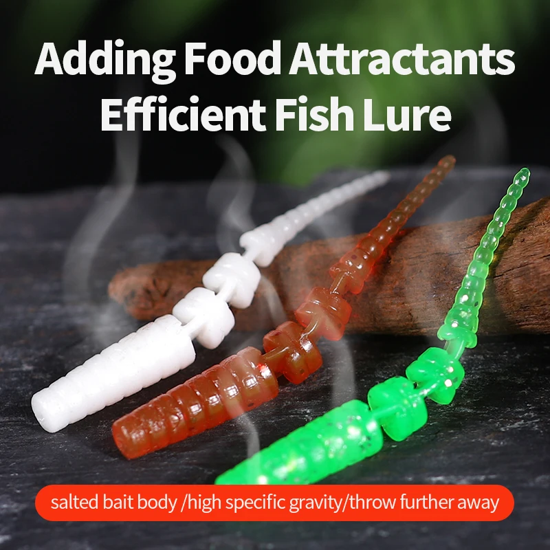 LINNHUE 50 Uds Señuelos de Pesca Micro-objeto cebo suave agua flotante multi-sección gusano de cola de aguja más pesca de raíz de pescado falsa - imagen 3