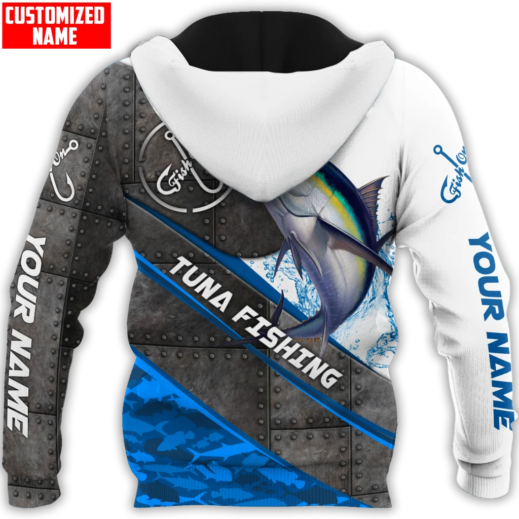 Sudadera con capucha y sudadera para hombre con estampado 3D de nombre personalizado de pesca atún, sudaderas con cremallera Unisex de otoño, ropa deportiva informal KJ860 - imagen 2