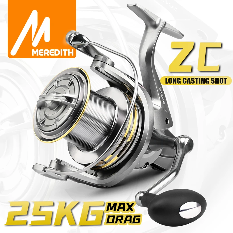 MEREDITH-carrete giratorio de tiro largo, serie 8000 9000 10000 12000 8 + 1BB, carretes de pesca para Surf, arrastre máximo de 55LB, carrete grande de agua salada