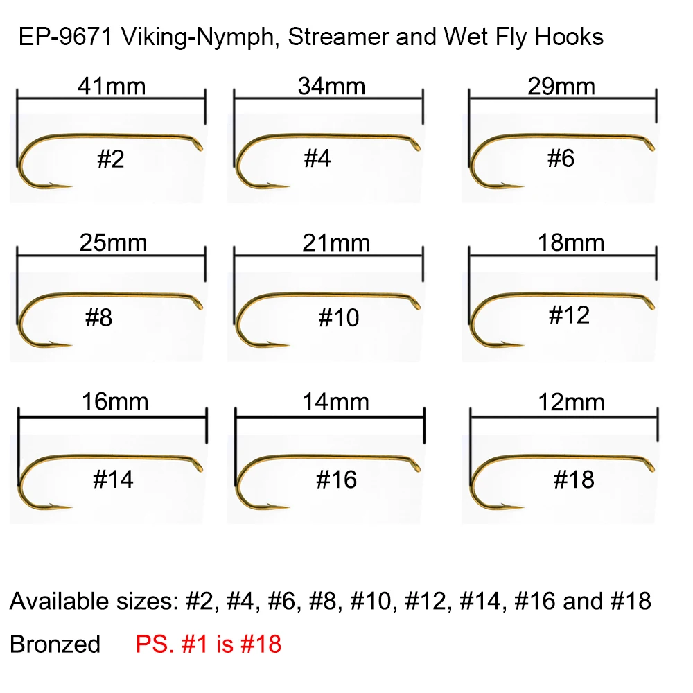 Eupheng 100 Uds anzuelos de pesca húmedos Ninfa salmón Steelhead Streamer Barb bronce níquel mosca anzuelos L - imagen 3