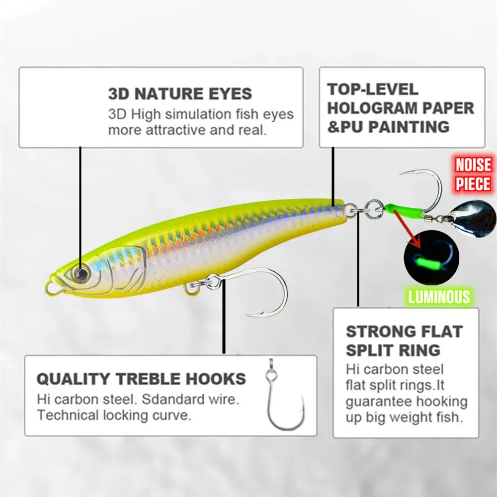 GREENSPIDER-señuelo de pesca en alta mar, cebo duro Artificial, lápiz de hundimiento, 110mm, 50g, resistente, 5X anzuelos - imagen 5