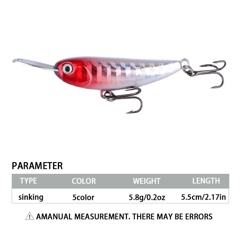 1 Uds señuelo de Pesca Minnow 5,5 cm/5,8g cebo duro hundido Wobbler Jig cebo Crankbait carpa lubina rayada Pesca aparejos de Pesca SwimBait - imagen 4
