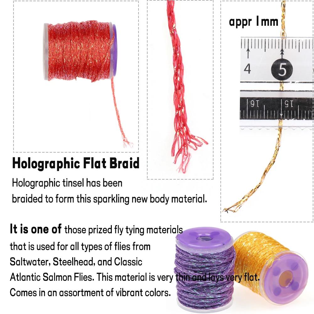 WIFREO-trenza plana holográfica, Material de cuerpo de tubo de Mylar sintético, serpentinas de oropel brillantes, materiales de atado de moscas de Nymph, 1/2 Uds. - imagen 5