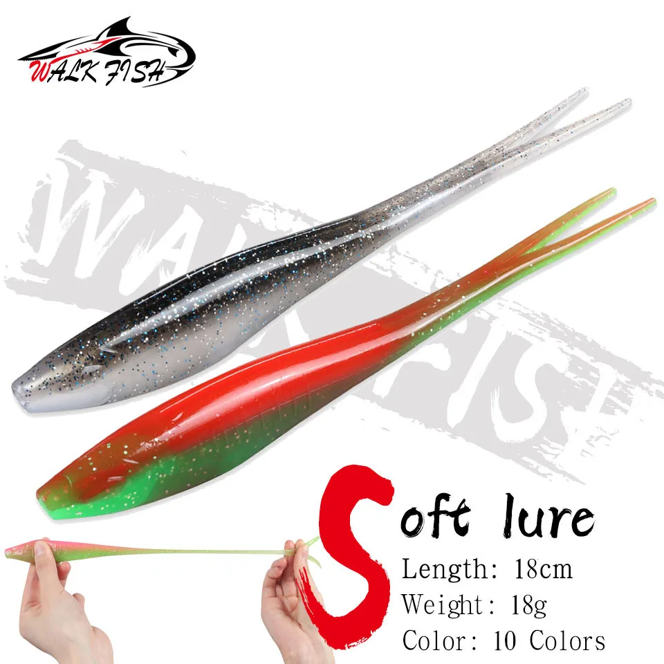 WALK FISH-señuelo de pesca con cebo blando flotante, 180mm, 18g, cola dividida en forma de V, Swimbait, gusano, pesca de agua dulce, 3 uds. - imagen 2