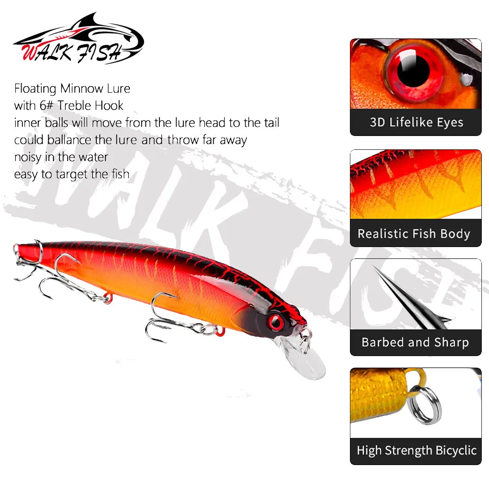 Caminar peces 1 piezas realista Wobbler señuelo de pesca 3D ojos 14cm/18,5g Minnow Artificial cebo duro pesca flotante atraer - imagen 5
