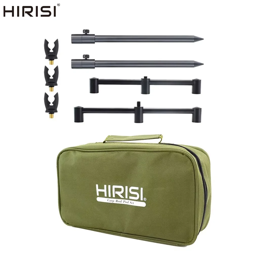 Hirisi-Juego de cápsulas para caña de pescar de carpa, barra de zumbido y palos bancarios con cabezal de descanso de 3 varillas en bolsa de aparejos portátil, KT-1601