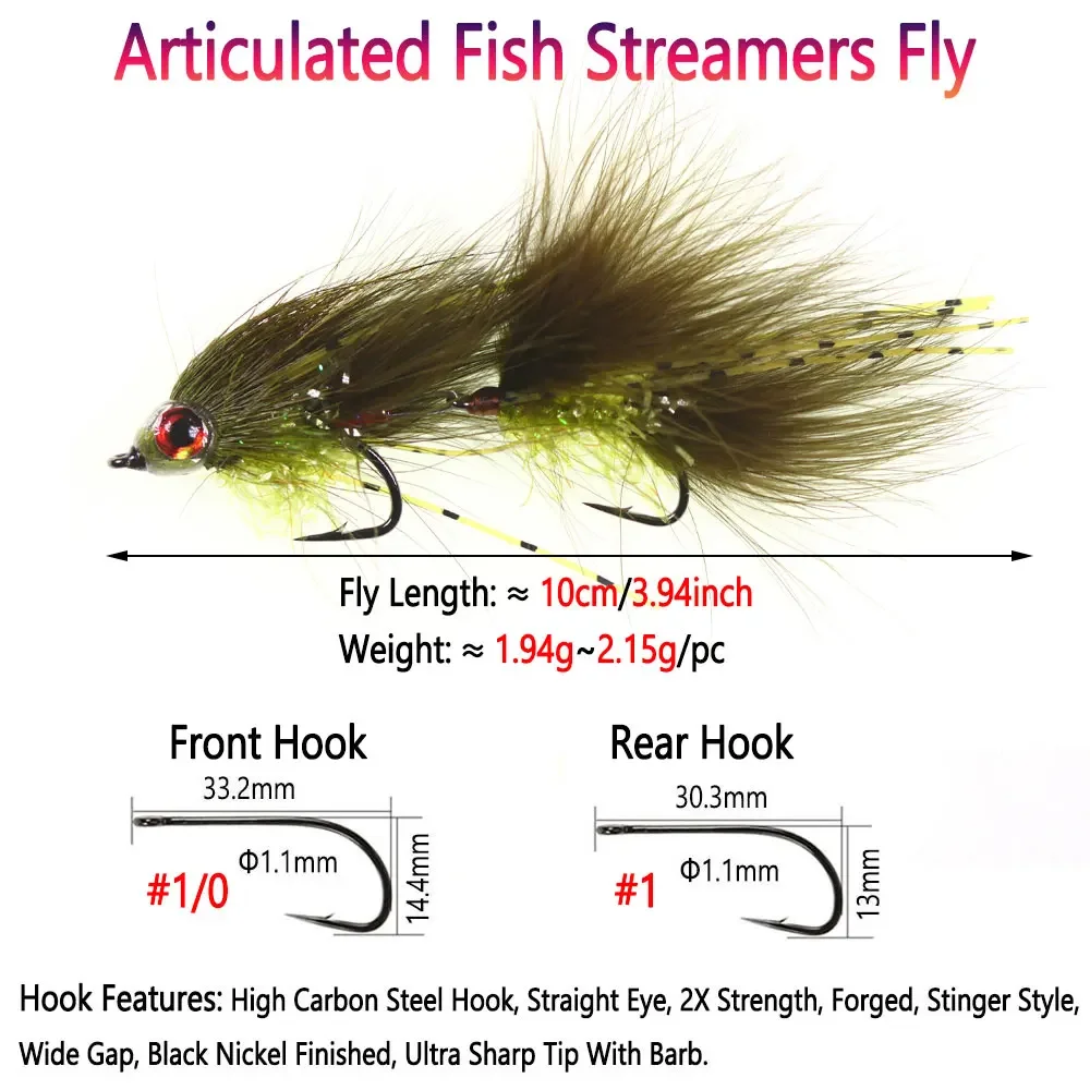 Bimoo, 2/4 Uds., serpentinas de peces articuladas, mosca, pelo de ciervo, pluma de marabú, cebo Artificial, Lucio, Muskie, lubina, trucha, Señuelos de Pesca - imagen 3