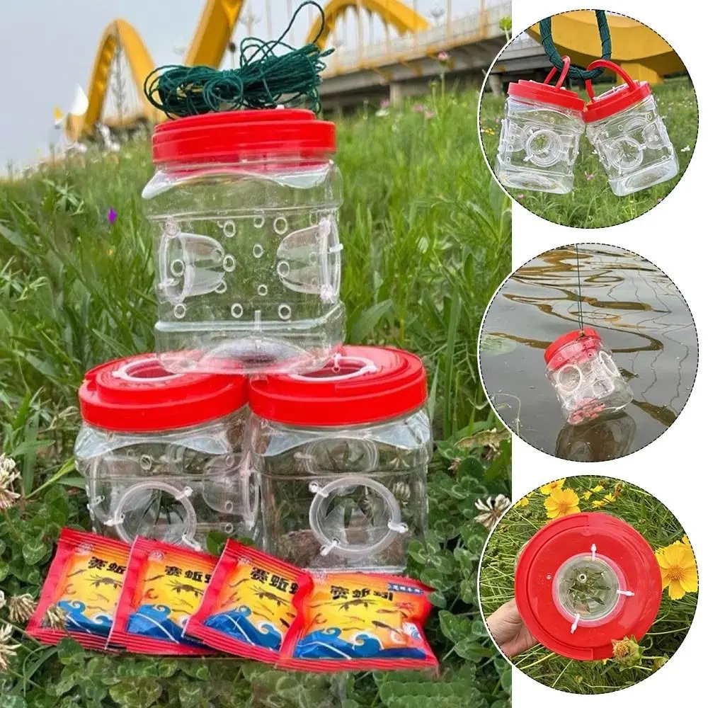 Jaula de red transparente para peces, bote de pesca duradero de 3 agujeros, trampas de pesca de plástico, jaula de barro para niños, 2025 - imagen 3