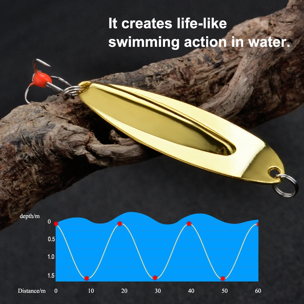 FTK-señuelo de pesca en hielo, cuchara de 8g, 55mm, 1 piezas, cebo giratorio de Allumen dorado/plateado, anzuelo triple, 10 # - imagen 3