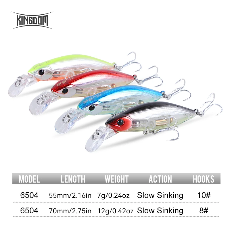 Kingdom Sinking Minnow – Wobbler duro con sonido para lubina - imagen 5
