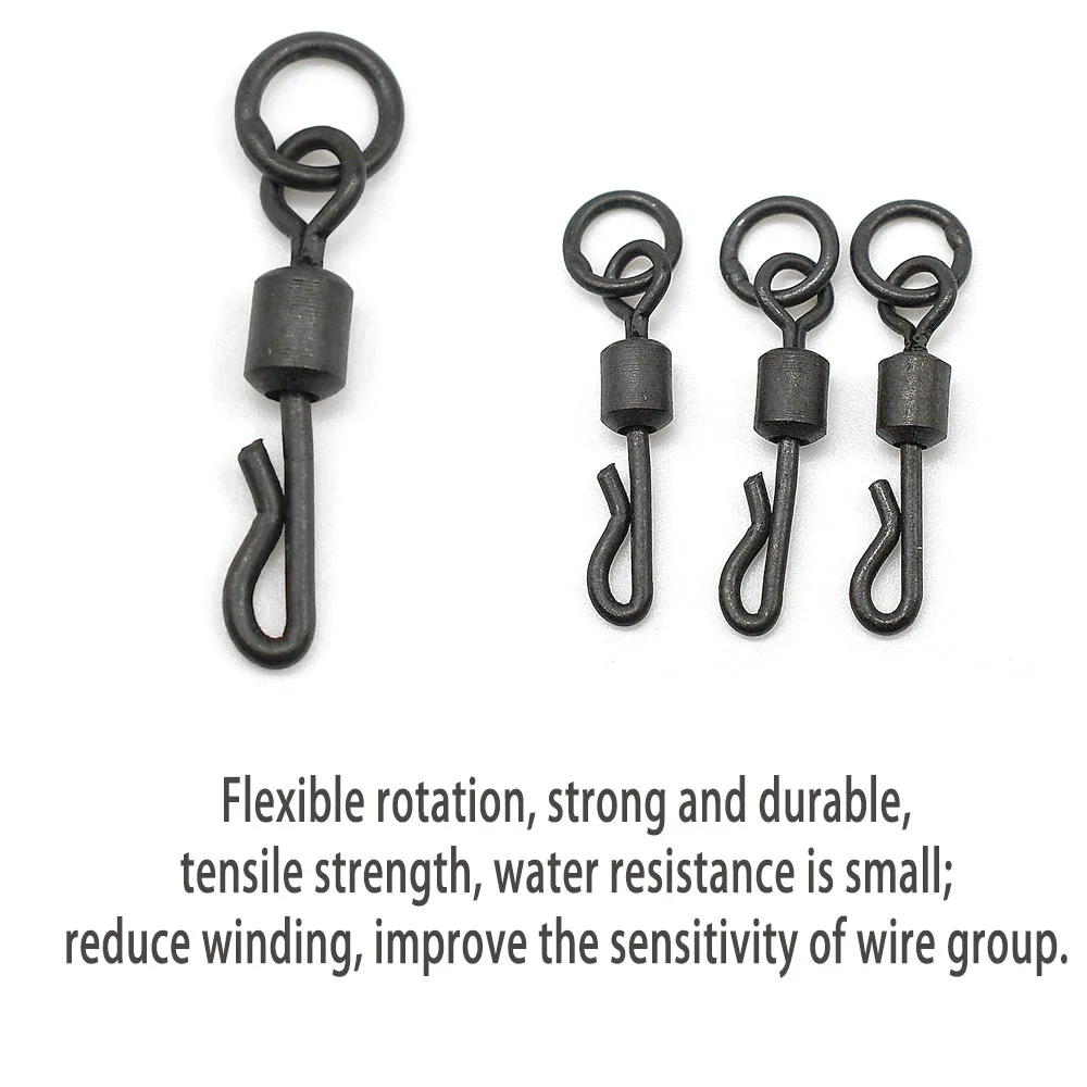 MNFT 25 uds anillo flexible para pesca de carpa anillo giratorio de ojo grande con 4 #   6 #   7 #   Conector negro mate giratorios de cambio rápido Q-Shap de cuerpo largo - imagen 3
