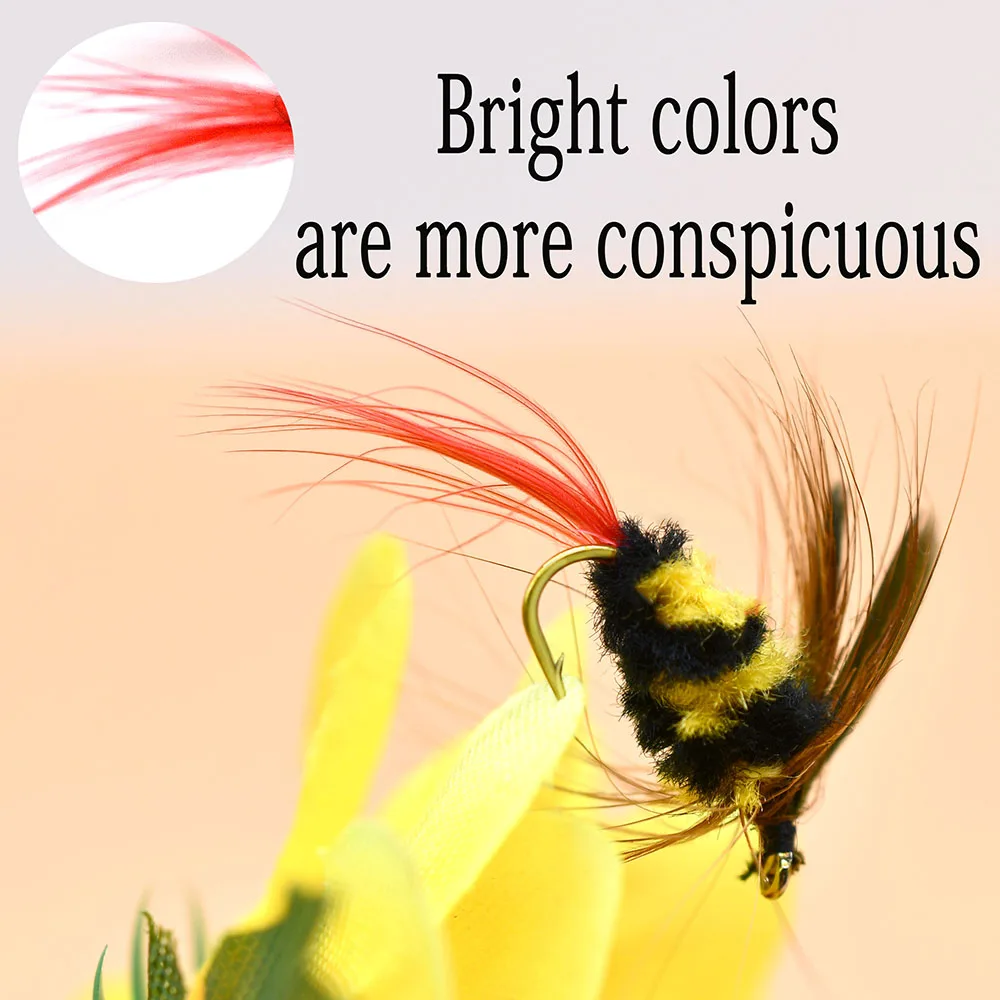 10 piezas # 10 cebo Artificial para insectos, señuelo de abeja, mosca, trucha, Señuelos de Pesca artificiales de 15mm, cebos para insectos de Pesca al aire libre, juego de señuelos de Pesca - imagen 5
