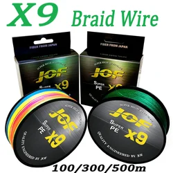 JOF-Hilo de pescar trenzado de 9 hebras, sedal de pesca superfuerte de 500M, 300M, 100M, X9, alta resistencia, 20-80LB, aparejos de pesca en el mar