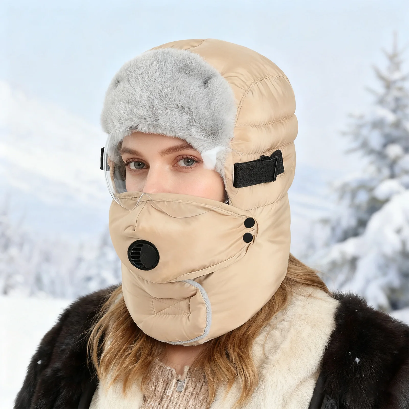 Gorro cálido a prueba de viento para hombres y mujeres, Ushanka de felpa gruesa a la moda con gafas, ciclismo al aire libre, montar, esquiar, gorras a prueba de viento - imagen 2