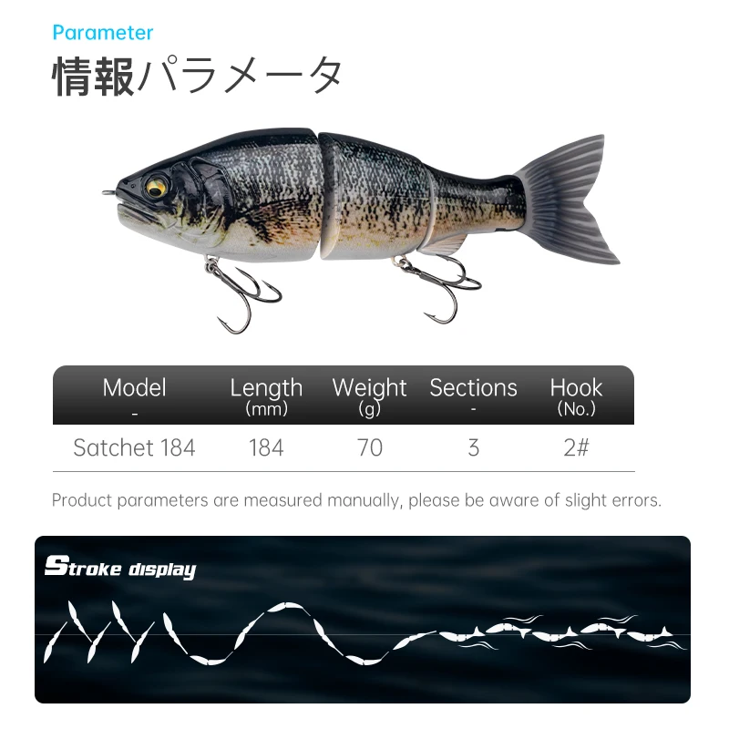 Señuelos de pesca LEYDUN JOINTED CLAW SATCHET 184mm 2,5 OZ cuerpo articulado deslizamiento Swimbaits flotantes potentes cebos duros grandes en forma de S lubina - imagen 2