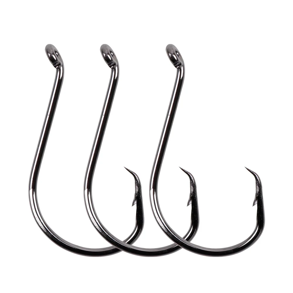 Anzuelo de pesca de acero con alto contenido de carbono, gancho de pesca de caña larga con púas redondas, gancho de junta curvada, anillo de ojo grande, gancho de gusano, señuelo de pesca, cuchara giratoria, 150 piezas - imagen 3