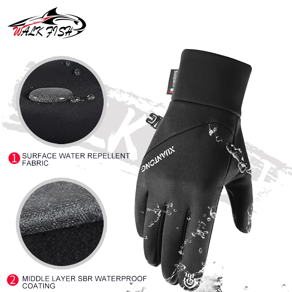 WALK FISH guantes de pesca impermeables antideslizantes, manoplas deportivas a prueba de viento, forro polar térmico, Snowboard, esquí de nieve - imagen 3