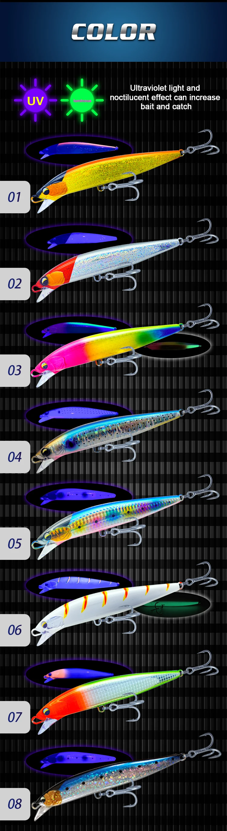 Descubra el mundo vibrante de los señuelos de pesca con nuestras diversas opciones de color