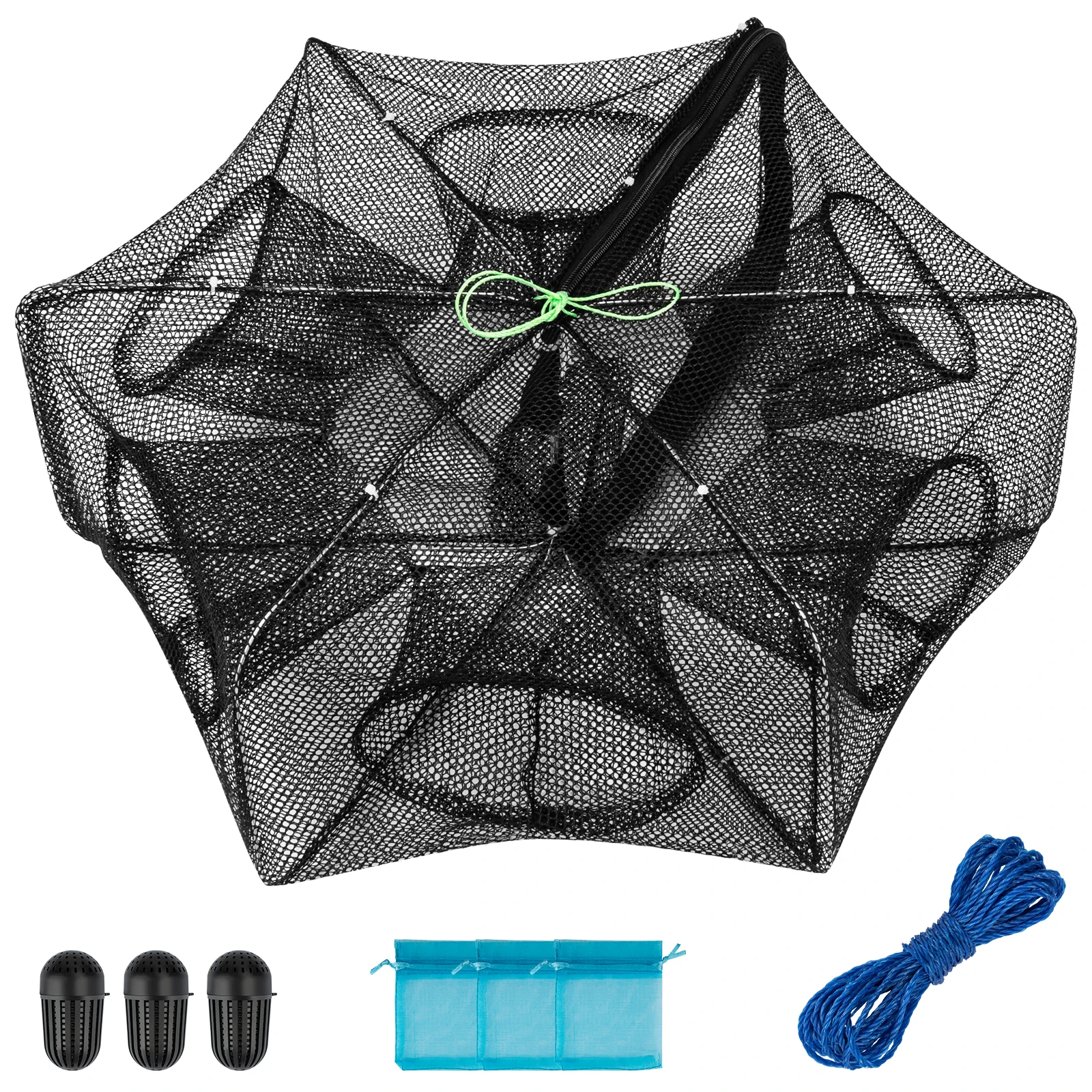 Jaula de red de pesca doblada con 6 agujeros, malla portátil, receptor de cangrejos, fundición de peces, cangrejos, camarones, anguilas fundidas, trampas de pesca - imagen 2