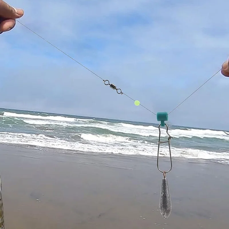 Ackibbik-sedal de pesca de 12/60/100 Uds., deslizadores de plomo, aparejo de pesca para gato, conector de pesas de plomo de alta resistencia para agua salada con cierre Duo Snap - imagen 4