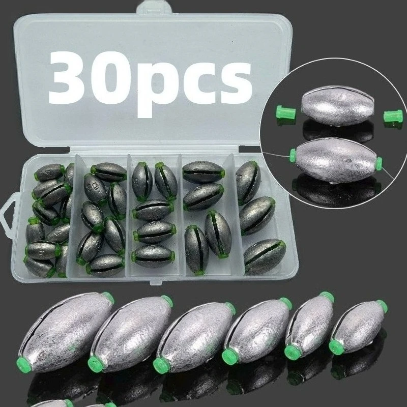 Plomos de pesca oliva con apertura y tapón de plástico