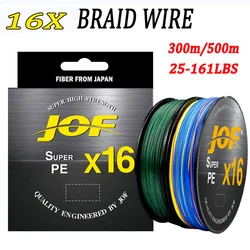 JOF 300/500M 16 hebras PE línea de pesca trenzada 25-161LB X16 multifilamento súper fuerte línea de pesca X-wire Core Japón Multicolor