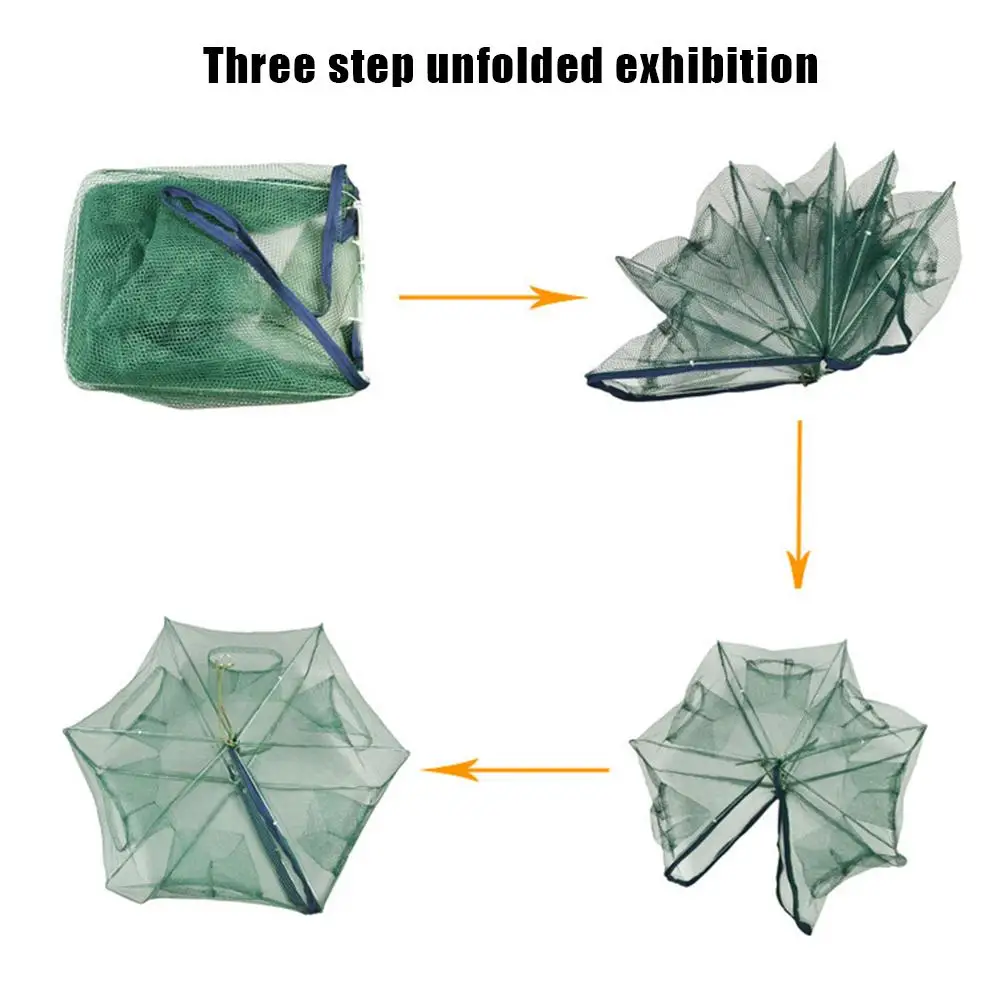 Red de pesca plegable portátil, jaula de malla, trampa, equipo de pesca, cangrejo, langosta, camarón, cangrejo, trampas - imagen 4