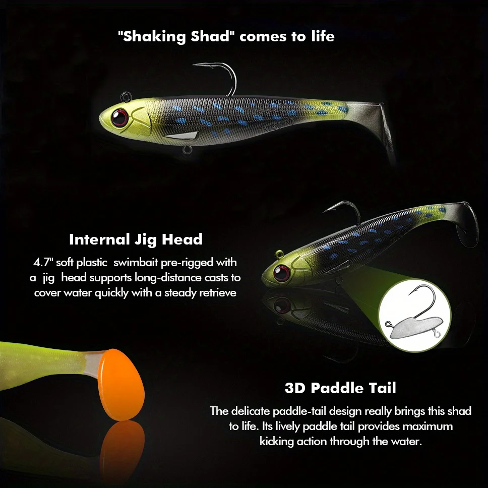 ANFS-Juego de Señuelos de Pesca blandos de 5 piezas, cebo de Pesca de lubina Premium para agua dulce y salada - imagen 4