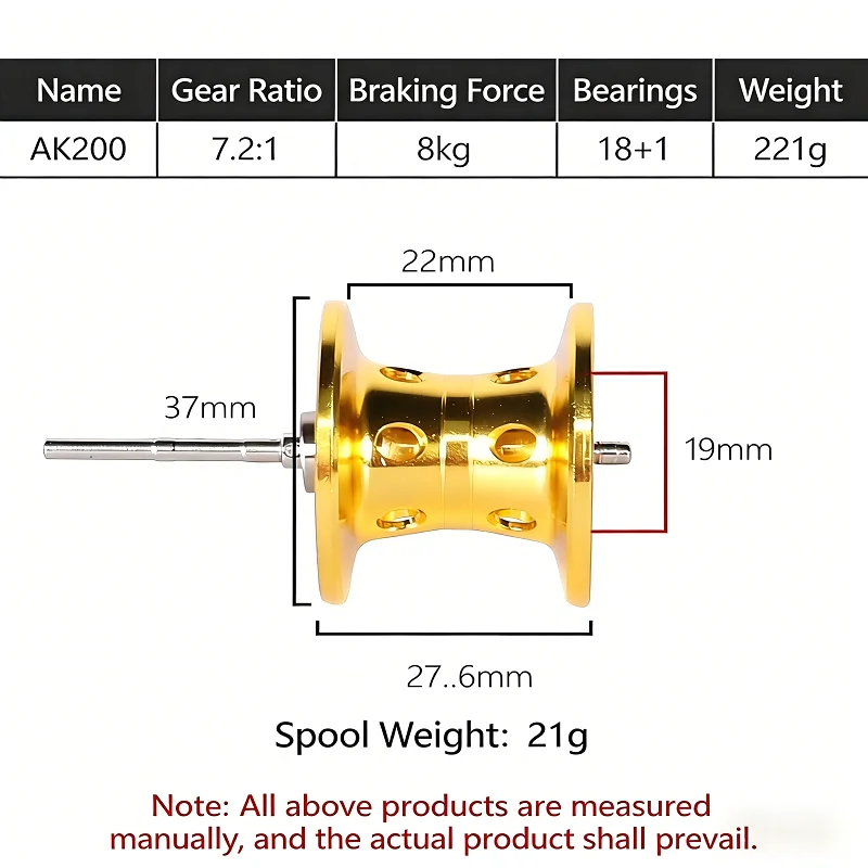 Carrete de Baitcasting, relación de engranaje 7,2: 1, copa de línea de Metal, arrastre máximo de 8kg, Baitcaster 18 + 1 para carrete de baitcasting de agua dulce y salada - imagen 3