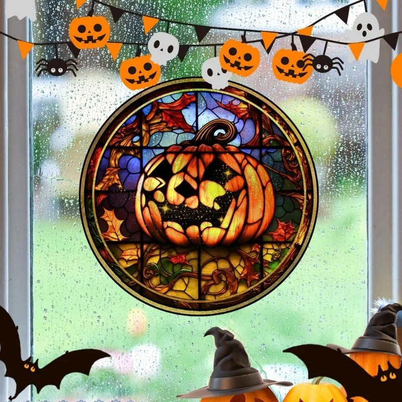 Nueva decoración de fiesta en casa de Halloween, castillo de terror teñido, gato, pegatinas estáticas de PVC para ventana de vidrio, pegamento decorativo sin pegamento - imagen 2
