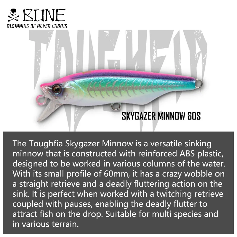 Hueso SKYGAZER MINNOW 60S 60mm 8g hundimiento largo lanzamiento 45-55M tiro señuelo cebo ancho Wobble Señuelos de Pesca para Artificial - imagen 4