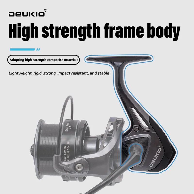Carrete de Metal completo serie DEUKIO 4500-8500, carrete de pesca giratorio de mar para Jigging Trolling de tiro largo y Surf de agua salada - imagen 4