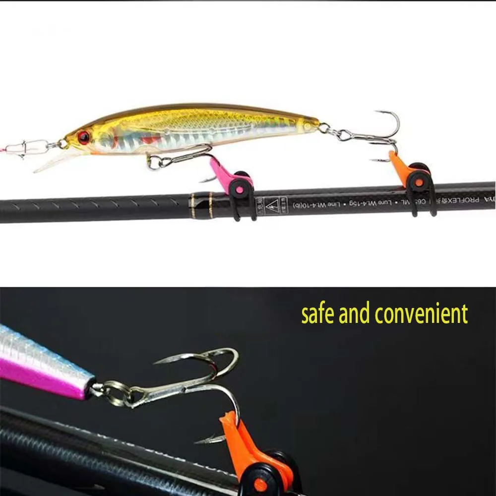 Custode de cebo de pesca, 10 Uds., soporte seguro de colores mezclados, anillo de gancho, cierre de señuelo de gusano, colgador de ángulo para aparejos de fundición de plantilla de caña - imagen 5