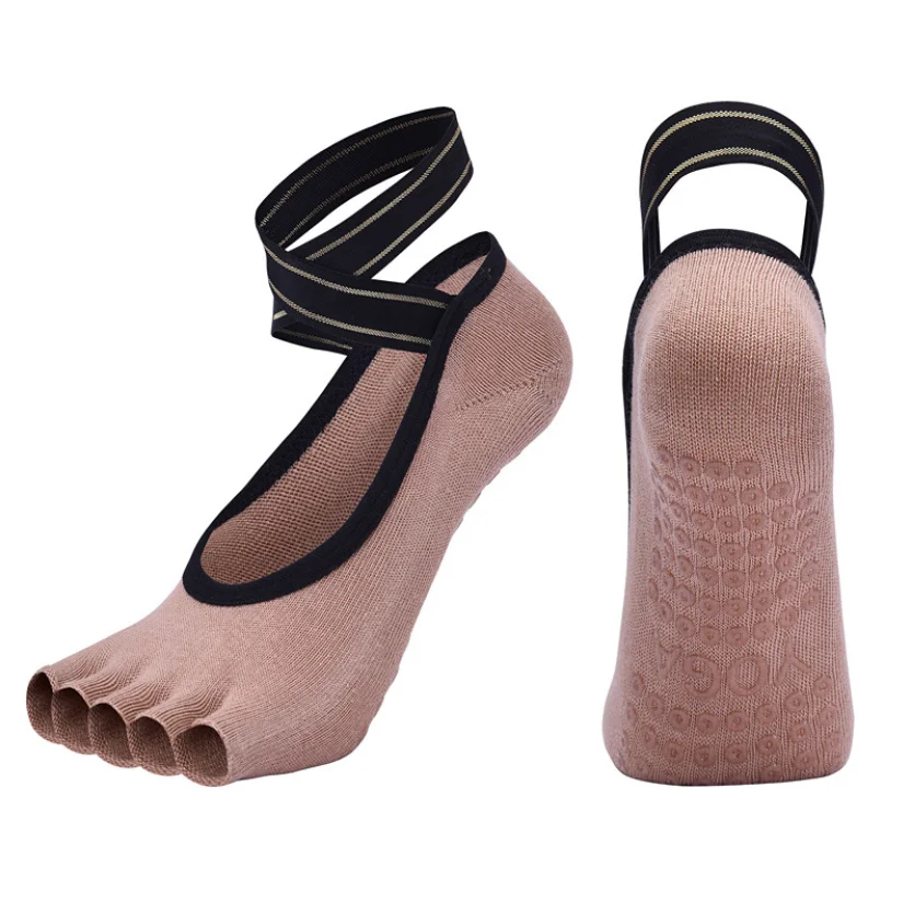 Calcetines de Yoga con correas cruzadas de cinco dedos, calcetines transpirables antideslizantes sin costuras para Ballet, danza, Pilates, Fitness, gimnasio, deporte, calcetines de medio dedo - imagen 3