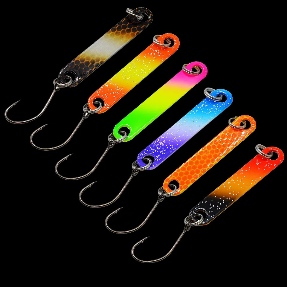 WALK FISH-señuelo de Pesca con lentejuelas, cebo duro Artificial para perca, trucha y Pesca, cuchara de Metal de colores, 40mm/2g, 6 unids/lote - imagen 2