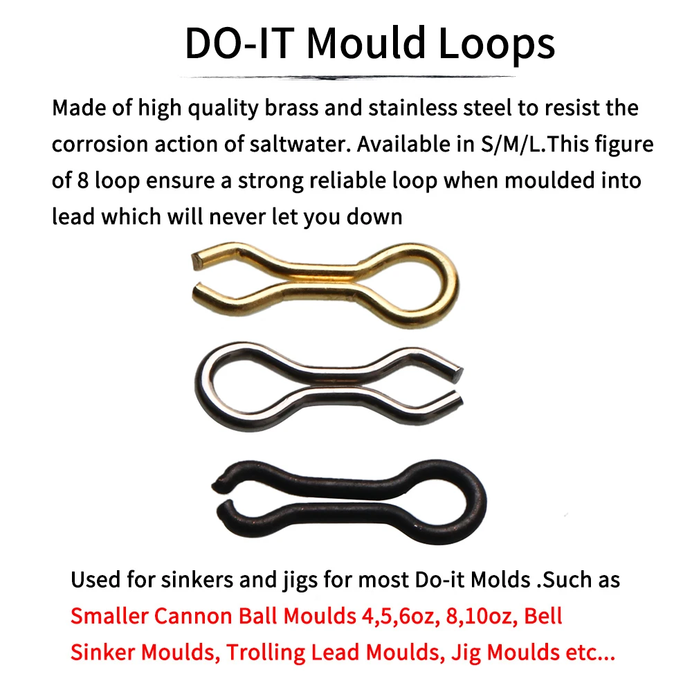 LIONRIVER 50/100 Uds. De ojales de plomo de acero inoxidable/latón para pesca, bucles de molde DO-IT para plantillas de Metal, moldes de peso de señuelo duro S M L - imagen 3