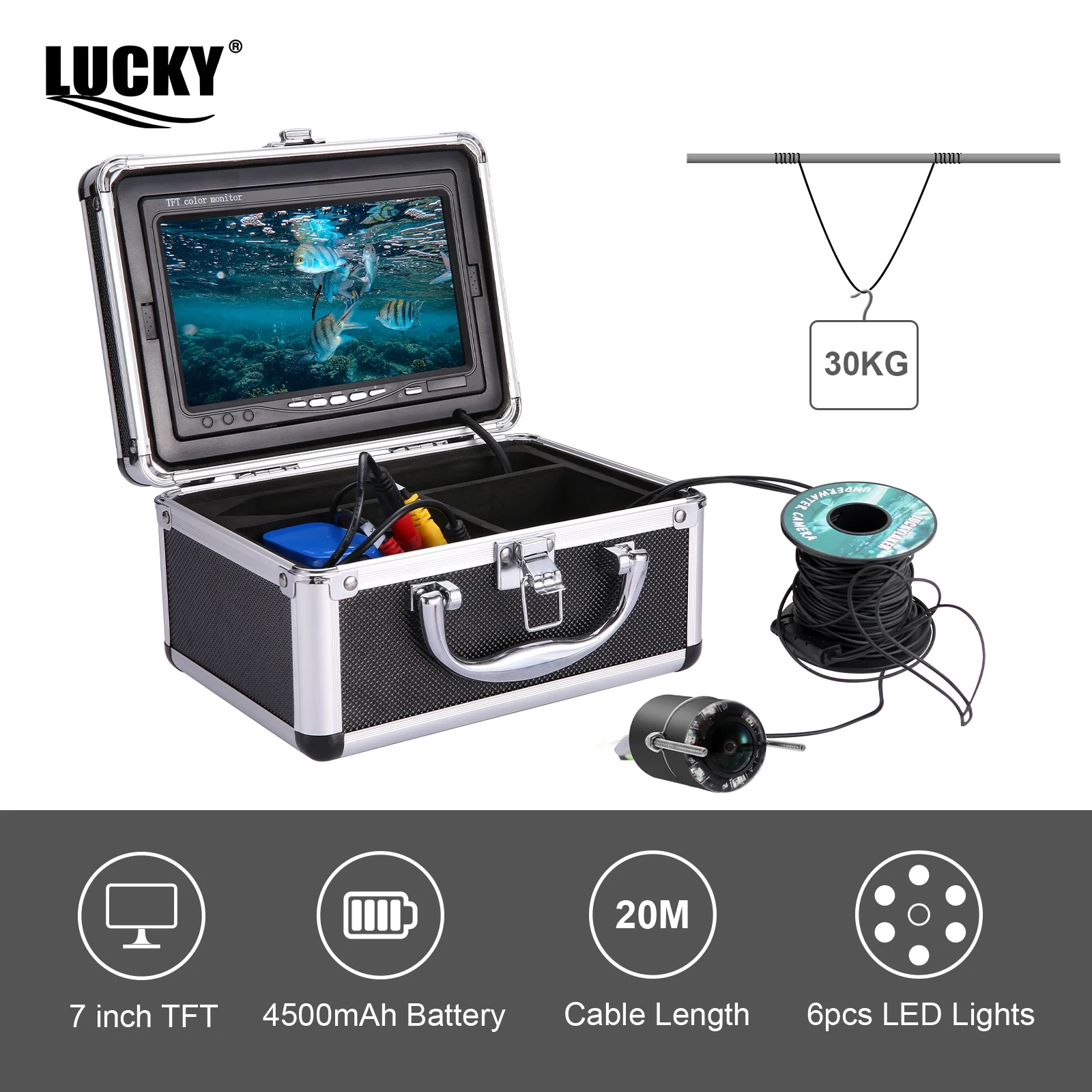 LUCKYLAKER-Kit de cámara buscador de peces, Monitor LCD, pesca en hielo subacuática de invierno, cámara de pesca submarina de 7 pulgadas - imagen 2